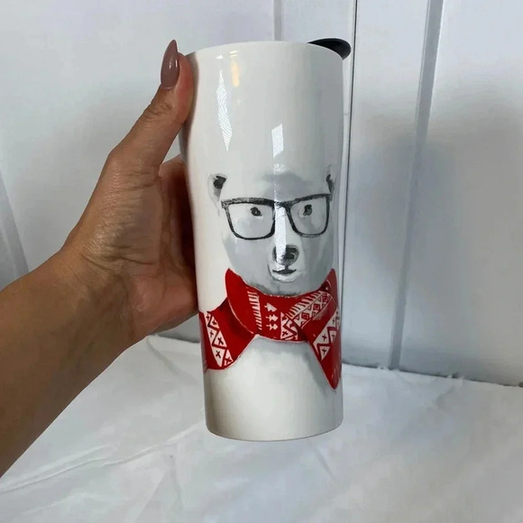 Polar Bear & Penguin To Go Coffee Team Mug with lid - Travel Mug - Christmas - Picture 1 of 6